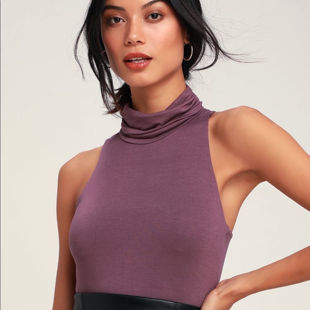 Mauve Purple Turtleneck Sleeveless Top
